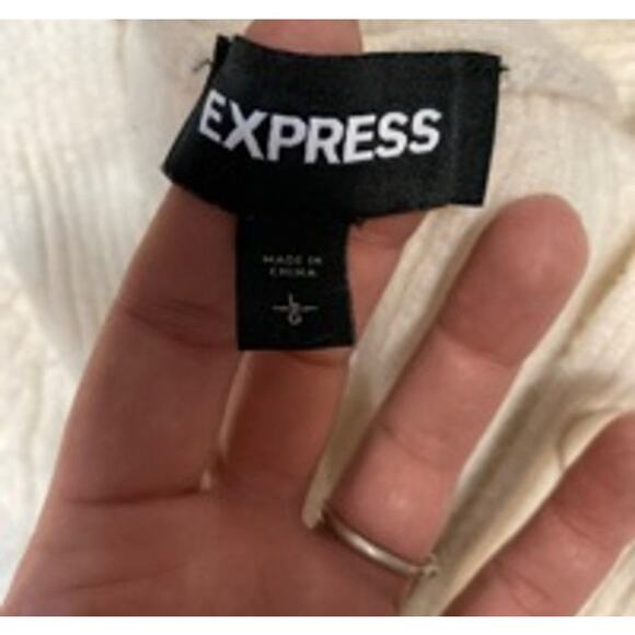 Minimalist White Ribbed Button-Up Cropped Cardigan Express Women’s Small - Picture 3 of 5